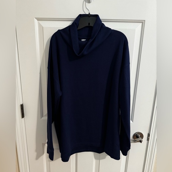 Lands' End New Women's Long Sleeve Waffle Funnel Neck Top Navy Plus 2X - Picture 2 of 11